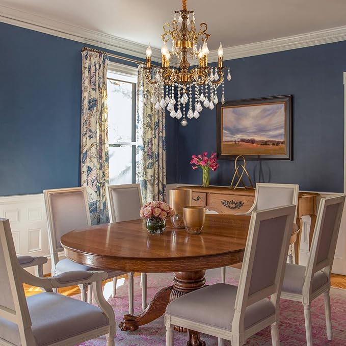 Vintage 6 Arms Crystal Chandelier Candle Light Fixture for Dining Room Living Room Bedroom Hallway Entryway Antique Gold Finish (23"-6 Lights)