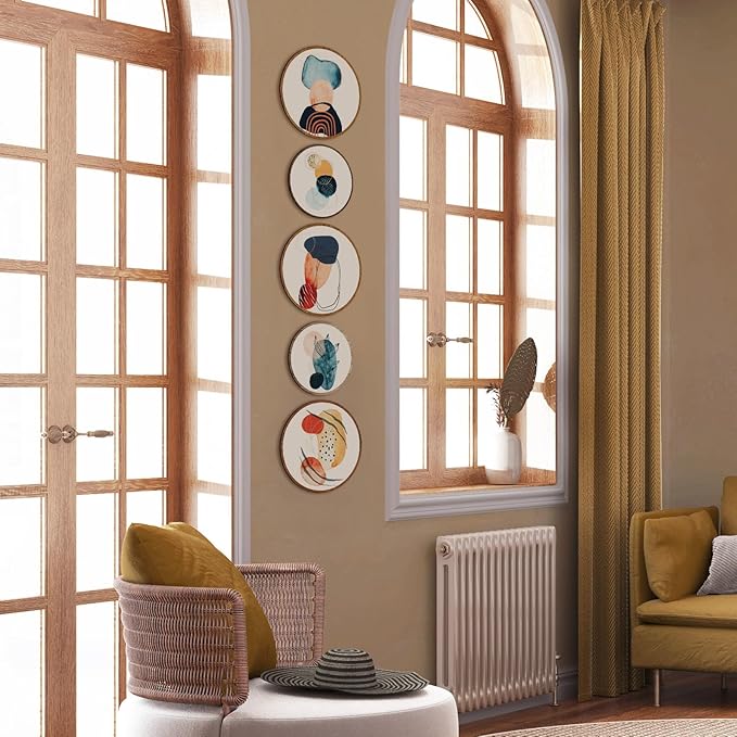 Qunclay 5 Pcs Wall Art Decor Wooden Living Room Wall Decor Bohemian Hanging Farmhouse Geometric 10'' and 8'' Aesthetic Wood Minimalist Posters for Bedroom(Geometry)