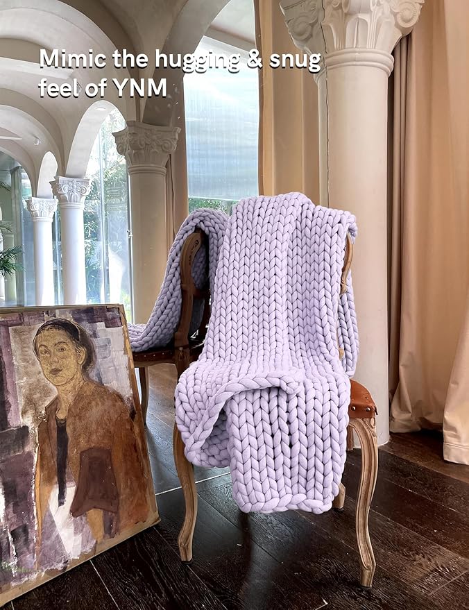 YnM Chunky Throw Blanket, Medium-Weight, Hand Knitted, Skin Friendly, Ventilated and Breathable, Machine Washable, Home Décor Piece for Couch, Sofa and Bed (Iris Lavender, 40x50 Inch)