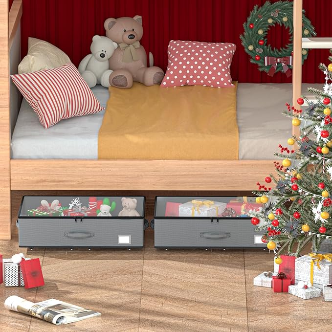 Under Bed Storage with Wheels, No Assemble Required 7.5 inches height Under Bed Storage bins,Large capacity Rolling Under bed Shoe Storage containers，dorm under bed storage drawers