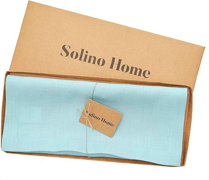 Solino Home Linen Aqua Blue Table Runner 108 Inches Long - 100% Pure Linen 14 x 108 Inch Table Runner for Dining - Fete