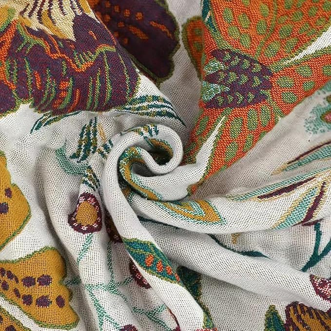 Boho Muslin Blanket for Adults 4-Layer Gauze 80 x 90 Inches Soft Cozy 100% Cotton Summer Cooling Blanket Colorful Floral Decor for Sofa Bed Coverlet Both Sides (A Summer Floral, 80 x 90 in)