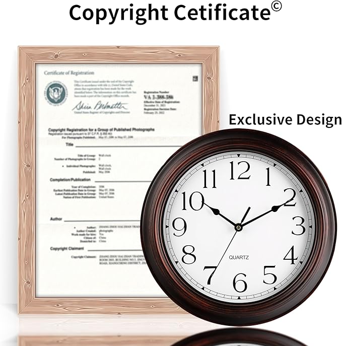 12 Inch Wall Clocks Battery Operated Silent Non-Ticking Wall Clock Vintage Retro Rustic Style Decorative for Living Room Kitchen (Bronze)