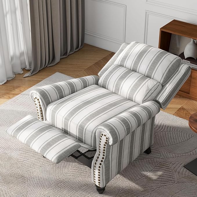 UIXE Pushback Recliner Chairs Set of 2, Fabric Armchair Push Back Accent Chair for Living Room, Rivet Trim Club Chair Overstuffed Home Theater Bedroom Reading Seat - Stripe Gray