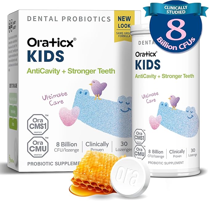 Kids Dental Probiotics for Anti-Cavity + Healthy Teeth and Gums, 8 Billion CFU Probiotics for Oral Health, Yogurt Flavor 1-PK