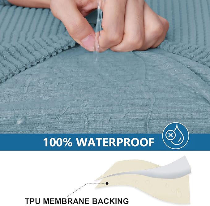 hyha Waterproof Couch Cushion Covers for Pets, Non Slip Sofa Seat Cover for Dogs Washable, Soft Thick Stretch Jacquard Fabric, Sofa Slipcovers with Elastic Bottom (1 Piece for Backrest L, Lake Blue)