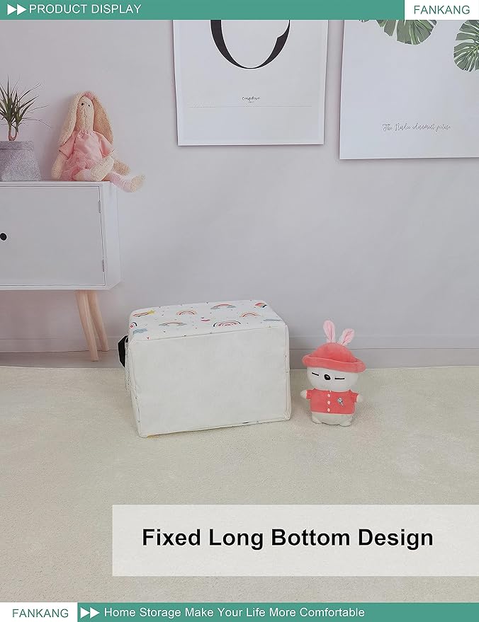 FANKANG Storage Bins, Nursery Hamper Canvas Laundry Basket Foldable with Waterproof PE Coating Large Storage Baskets for Kids Boys and Girls, Office, Bedroom, Clothes,Toys(Rec-Love Rainbow