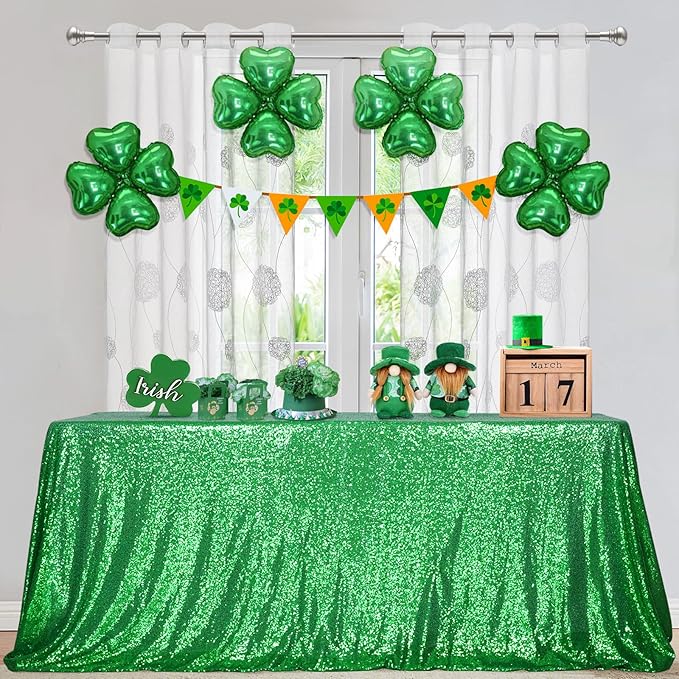 SquarePie Sequin Tablecloth 90 x 132 Inch Green Sparkly Table Cloth for Wedding Party Decoration