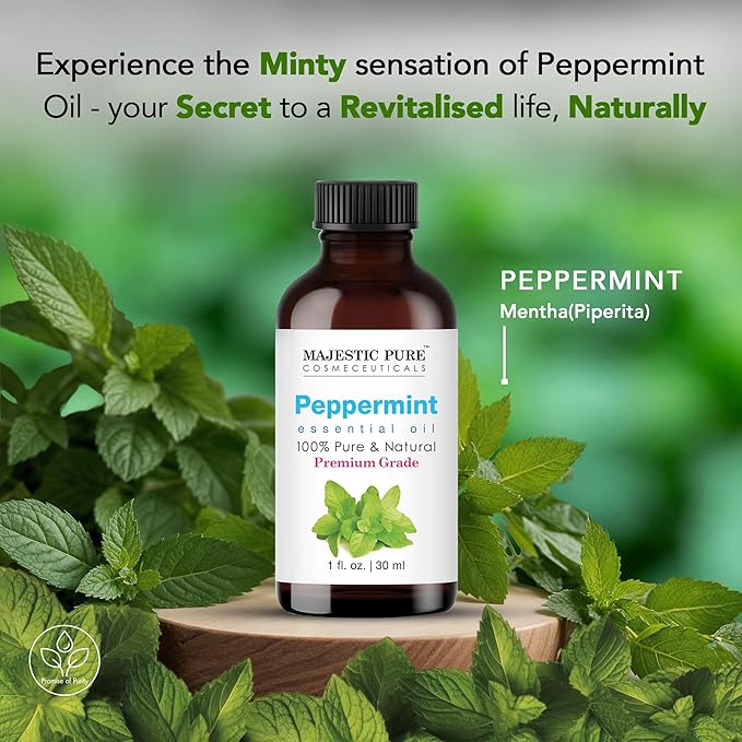 Majestic Pure Peppermint Essential Oil with Glass Dropper - 1 Fl Oz - 100% Pure and Natural Peppermint Oil - Premium Grade Essential Oils for Diffuser, Aromatherapy, Soap and Candle Making