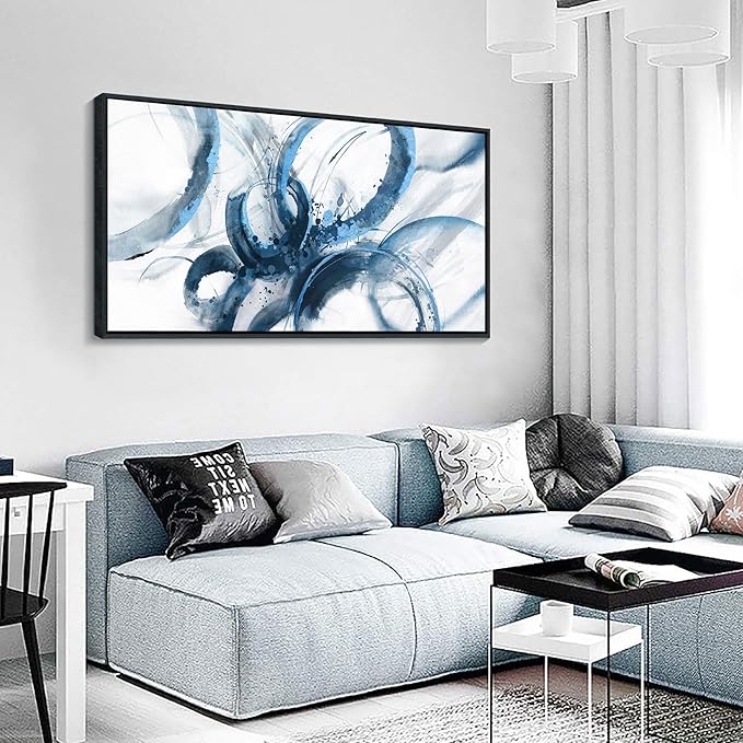 AJAZIKO Blue Wall Art Large Pictures for Living Room Abstract Wall Decor Wall Decoration Print Pictures Canvas Framed Artwork Paintings for Office Above Bed Wall Decor 24×48IN