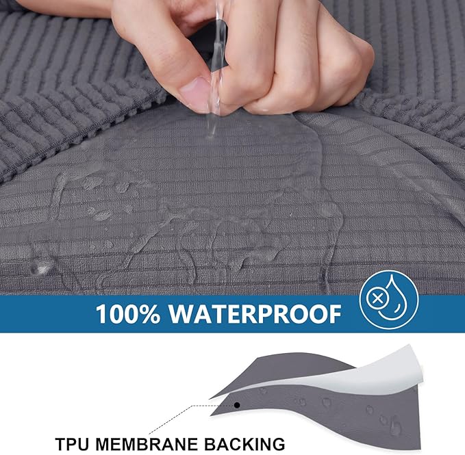 hyha Waterproof Couch Cushion Covers for Pets, Non Slip Sofa Cover for Dogs Washable, Soft Thick Stretch Jacquard Fabric, Sofa Slipcovers with Elastic Bottom (1 Piece for Backrest M, Middle Grey)