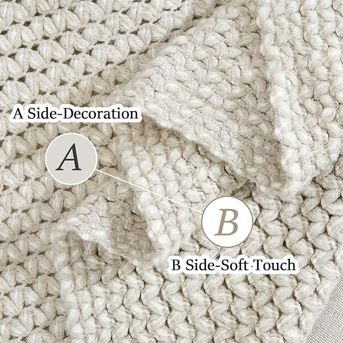 Blagic Grey and White Knit Throw Blanket with Tassel Home Decor Blanket Holiday Throw Wrap Shawl Scarf, Lightweight Soft Cozy Warm Fluffy, Wheat Textured, 60" W x 80" L
