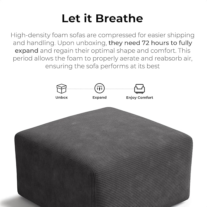LIKIMIO 120" Modern L-Shaped Modular Sectional Sofa for Living Room, Corduroy Upholstery Dark Grey, Oversized 3-Seater Couch with Deep Seat and Movable Ottoman – No Assembly