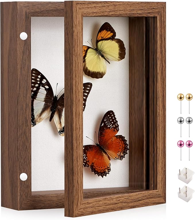 5x7 Deep Shadow Box Picture Frame Display Case with Linen Back and Stand,Real Glass Small Mini Brown Shadow Memory Box Frame 5x5 for Insect Display Pet Photo Memorial Flower Art Craft Gift