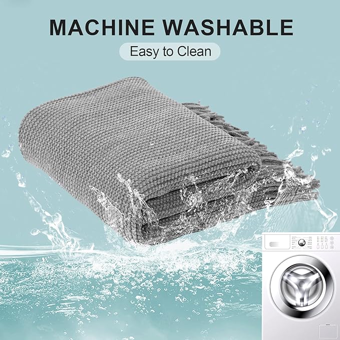 Blagic Grey Throw Blanket for Couch Soft Farmhouse Chenille Boho Throw Blanket with Tassels Home Decorative Lightweight Throw Blankets, Throws for Bed/Chair/Sofa, Stripe Textured (Light Grey,50"x60")