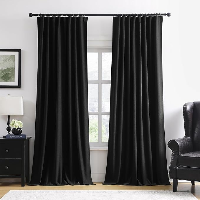RAIN CITY Extra Wide Blackout Curtains 70 x 102 Inch Long, Linen Blend Black Out Pleated Curtains 2 Panels Set, Back Tab Pocket Textured Curtain for Home Office Patio Sliding Glass Door