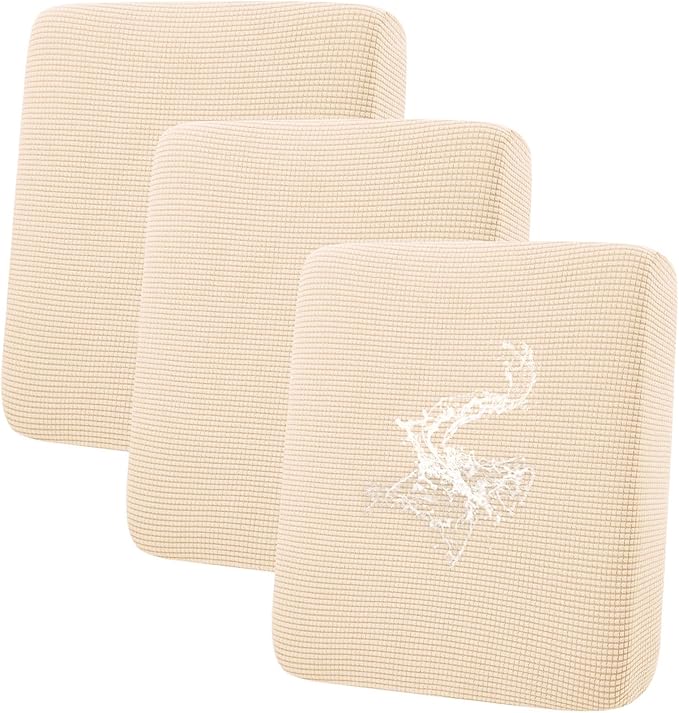 hyha Waterproof Couch Cushion Covers for Pets, Non Slip Sofa Seat Cover for Dogs Washable, Soft Thick Stretch Jacquard Fabric, Sofa Slipcovers with Elastic Bottom (3 Pieces, Beige)