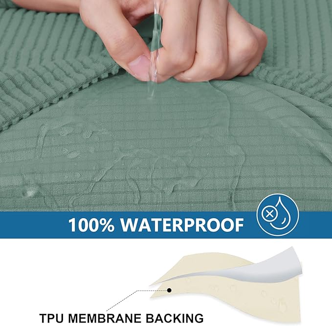 hyha Waterproof Couch Cushion Covers for Pets, Non Slip Sofa Seat Cover for Dogs Washable, Soft Thick Stretch Jacquard Fabric, Sofa Slipcovers with Elastic Bottom (1 Piece for Medium, Green)