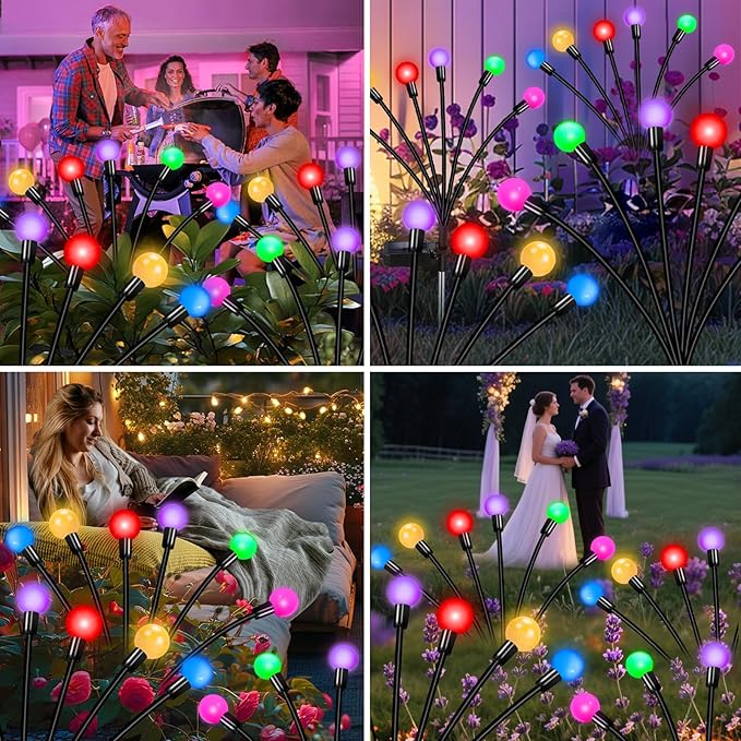 Solar Garden Lights Outdoor Decor, 24 LEDs Solar Firefly Light, Multicolor Changing RGB Swaying Lights Outdoor Waterproof, 4 Pack 6 Heads Christmas Garden Decorative for Yard Patio Pathway Lawn Decor