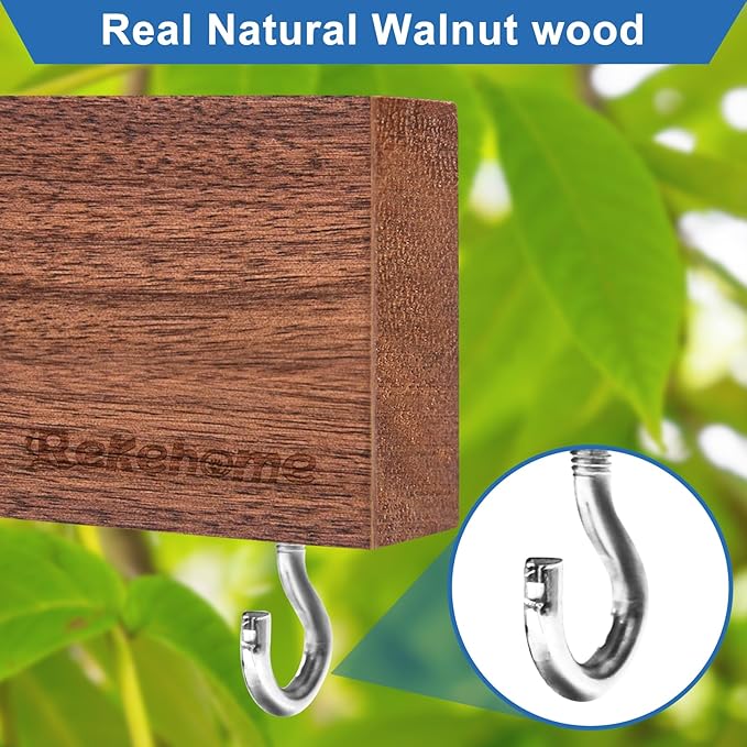 Magnetic Knife Holder for Wall, Magnetic Knife Strip No Drilling 16 Inch, Walnut Wood Magnet knife holder strip with 2 Hooks, Powerful Magnet Knife rack for Kitchen Utensils, Knives and Tools