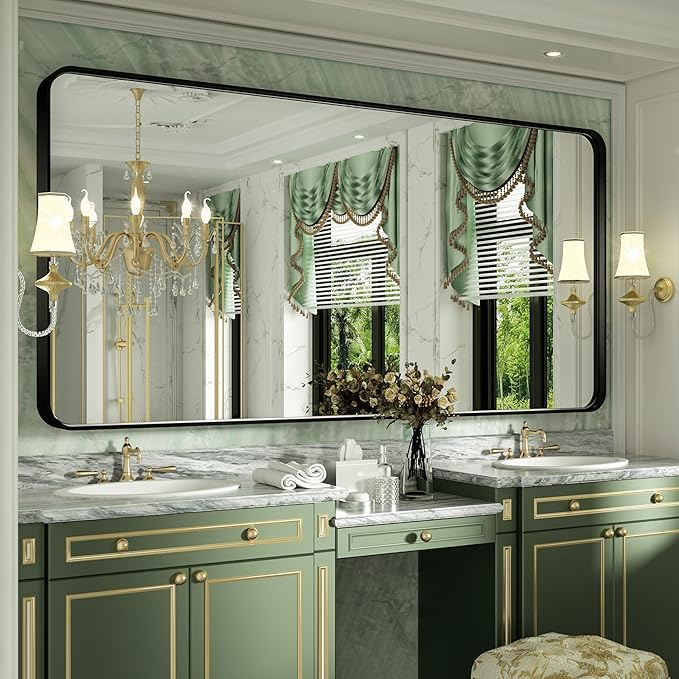 60 x 30 Inch Black Framed Mirror for Bathroom, Matte Black Bathroom Mirror for Over Sink Rectangle Large Vanity Mirror with Ribbed Texture Metal Frame for Home Decor (Horizontal/Vertical)