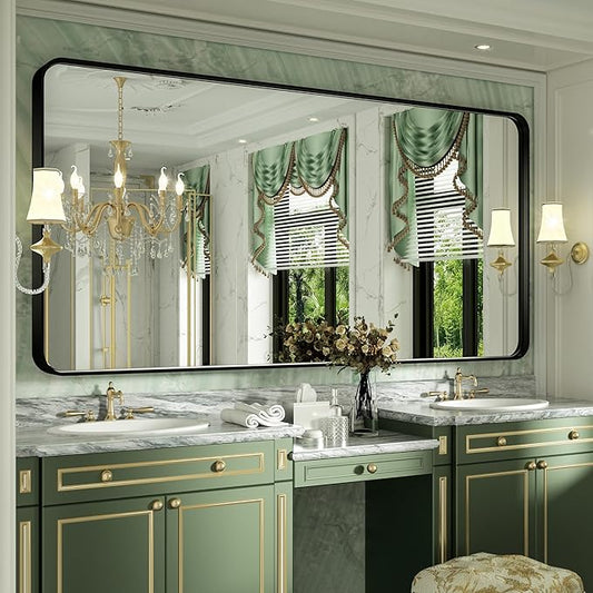 60 x 30 Inch Black Framed Mirror for Bathroom, Matte Black Bathroom Mirror for Over Sink Rectangle Large Vanity Mirror with Ribbed Texture Metal Frame for Home Decor (Horizontal/Vertical)