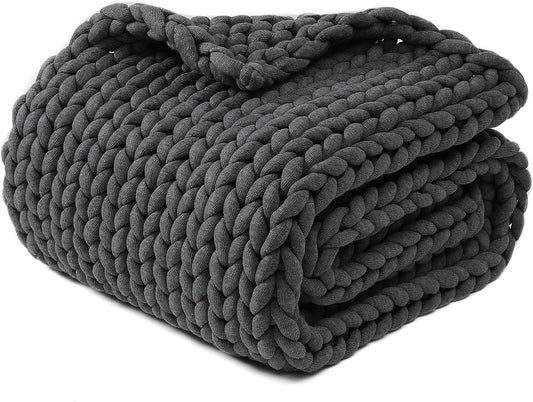 YnM Chunky Throw Blanket, Medium-Weight, Hand Knitted, Skin Friendly, Ventilated and Breathable, Machine Washable, Home Décor Piece for Couch, Sofa and Bed (Charcoal Grey, 60x80 Inch)