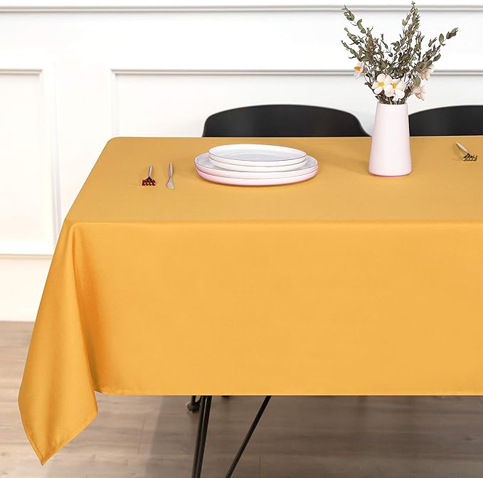 sancua Rectangle Tablecloth - 60 x 60 Inch - Stain and Wrinkle Resistant Washable Polyester Table Cloth, Decorative Fabric Table Cover for Dining Tables, Buffet Parties and Camping, Gold