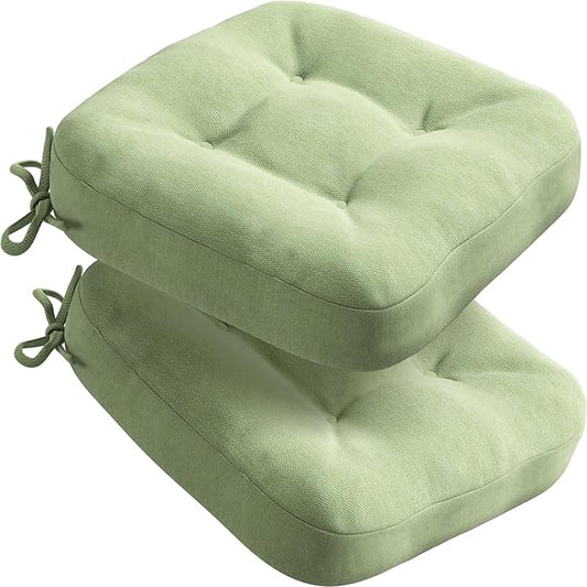 Codi Dining Chair Cushions 2 Pack, Thick Chairs Pads for Indoor Kitchen Room - Washable, Non-Slip Memory Foam Seat Cushion with Ties, 16.5"x16.5"x 3.5", Set of 2, Sage