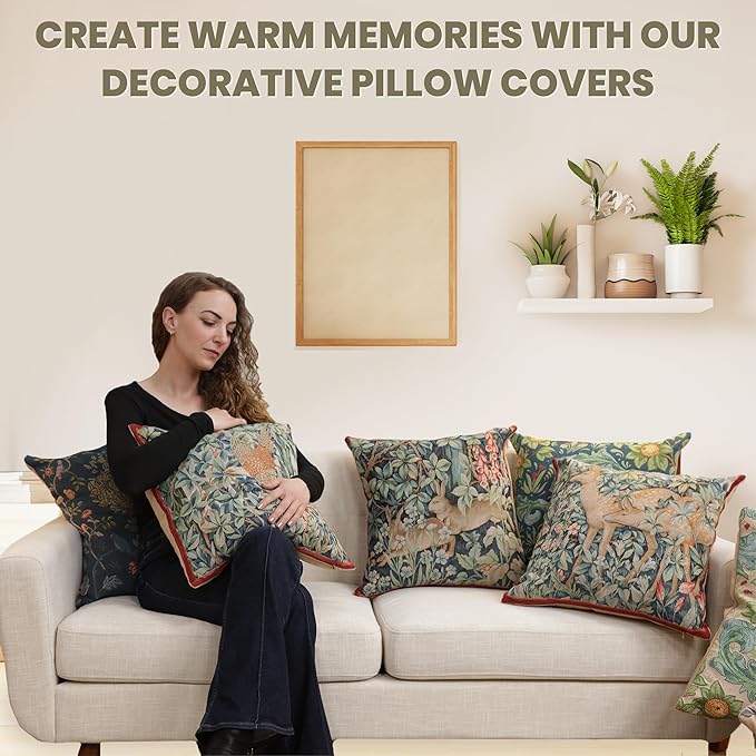 Charlotte Home Furnishings Decorative Tapestry Pillow Cover 14x14 in, Green Pheasant Couch Throw Pillow Cover, French Country Square Cushion Cases for Bed Room Home Decor, Soft Cotton Jacquard Woven