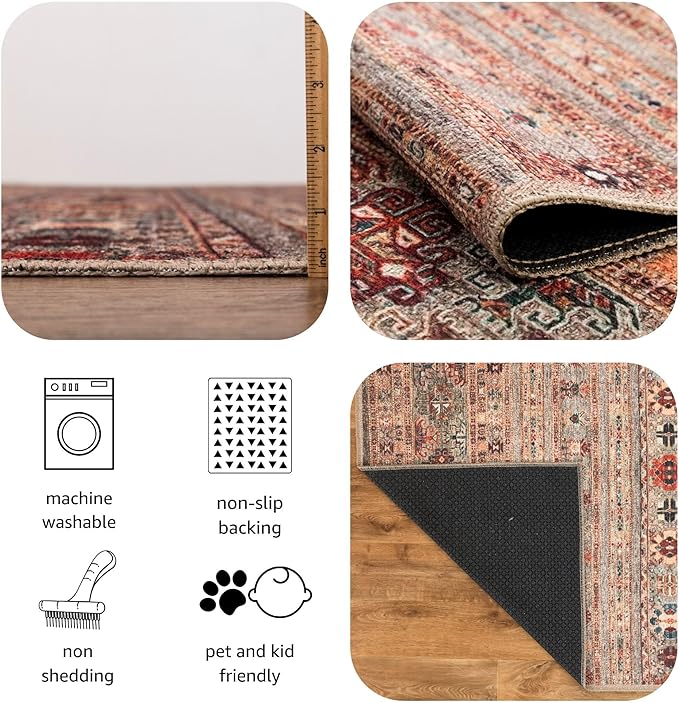 Keen Home Design 8x10 Rug - Machine Washable Area Rug with Non-Slip Backing, Ideal for Living Room, Dining Room, Bedroom - Vintage, Easy Clean, Durable, Low Pile Rug - (8' x 10')