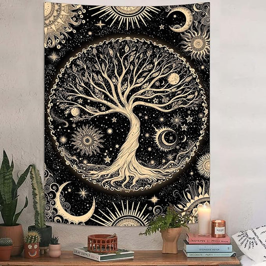 Lunerfex Tree of Life Tapestry Starry Sky Wall Tapestry, Vintage Tapestries for Bedroom Ceiling Tapestries Wall Hanging for Bedroom Living Room Decor Tree-3 60"x80"