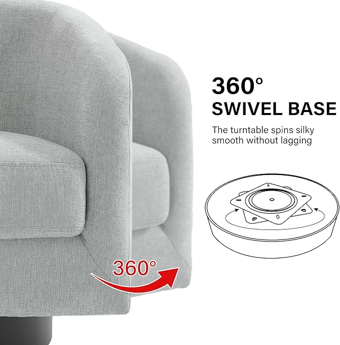 Swivel Barrel Accent Chair, Modern Round Chenille Fabric Arm Chair for Living Room, Bedroom, Comfy Club Reading Chairs for Adults（Chenille Fabric, Light Grey, Set of 2