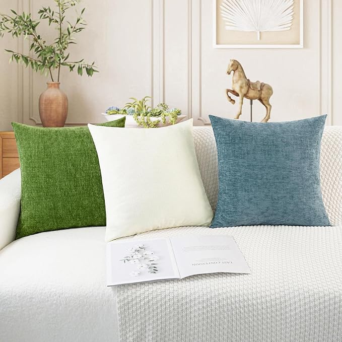 CaliTime Throw Pillow Covers Decorative 16 X 16 Inches Pack of 2 Cozy Chenille Cushion Cases for Couch Sofa Bed Living Room Home Smoke Blue