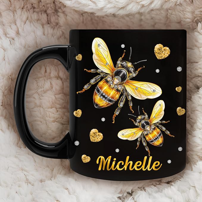 Hyturtle Personalized Jewelry Bee Mug - Bee Keeper Gifts For Women Lovers Teacher - Honey Gifts For Beekeeper Farmer On Birthday - Queen Honeycomb Decor - Custom Coffee Cup Ceramic Mug 11 Oz 15 Oz