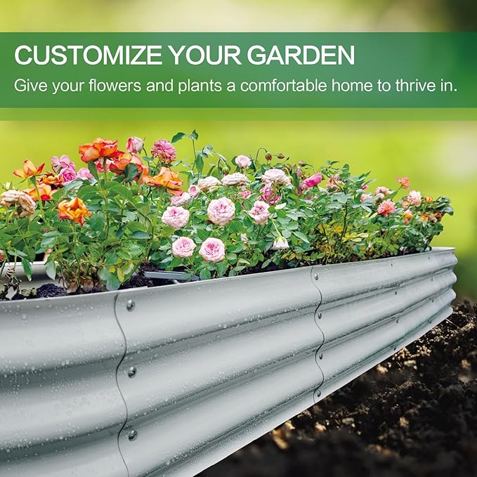 Gardmax Galvanized Raised Garden Bed, Lightweight Planter Boxes Outdoor with Easy Assembly, Large Garden Bed for Vegetables, Fruits, Flower Silver