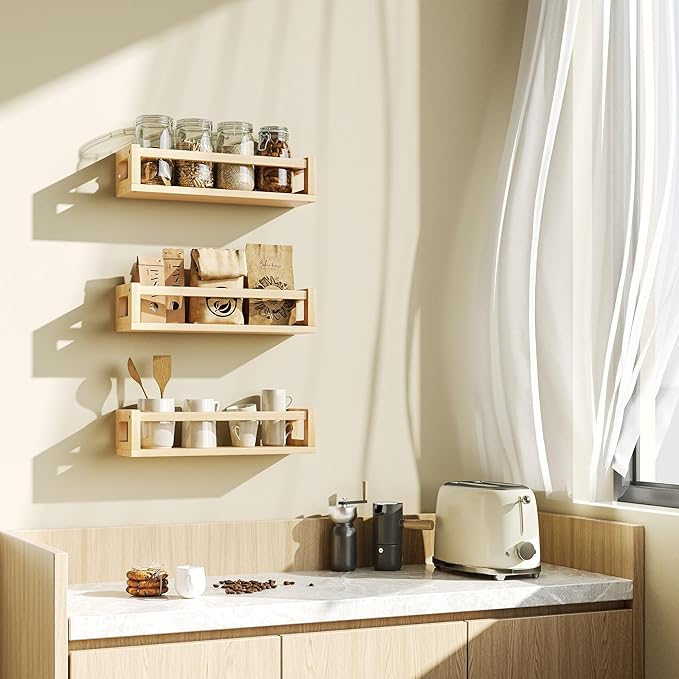 Upgraded Thick Floating Shelves - Multi-Use Wall-Mounted Bookshelves for Kids and Nursery, Ideal for Books, Toys, Spice Rack, Decor - NaturalWood