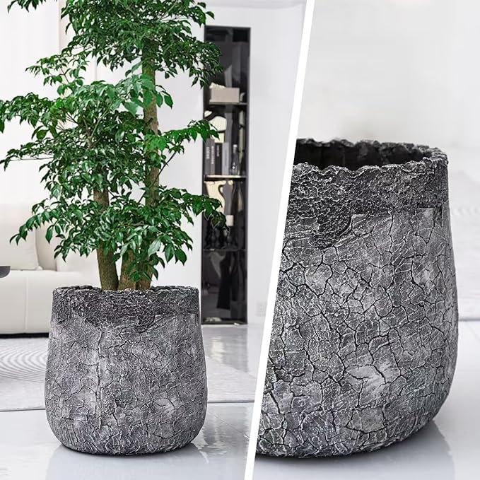 Craft flowerpots 18"+13"+19" Dia Round Concrete Planter Set of 3 Large Outdoor/Indoor Planter Pots Containers with Drainage Holes and Rubber Plug for Home Garden (Dark Gray, Large)