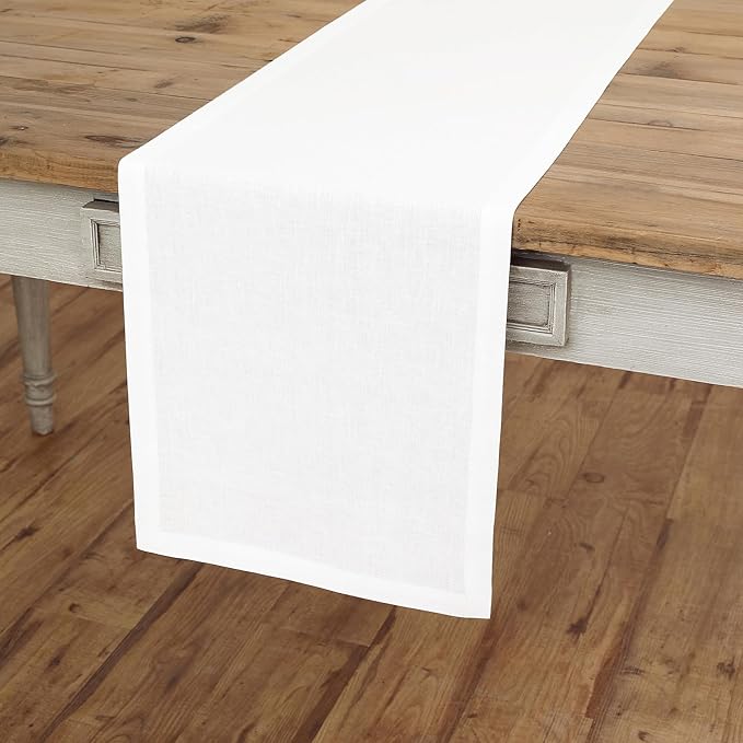Solino Home Linen White Table Runner 120 Inches Long - 100% Pure Linen Dining Table Runner 14 x 120 Inch for Fall, Autumn, Halloween, Thanksgiving - Fete