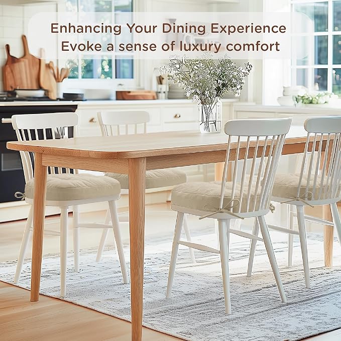 Codi 6 Pack Dining Chair Cushions, Thick Chairs Pads for Indoor Kitchen Room - Washable, Non-Slip Seat Cushion with Ties, 16.5"x16.5"x 3.5", Set of 6, Beige