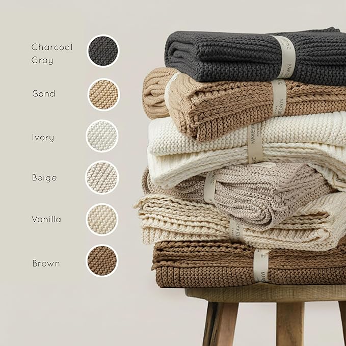 MakeMake Organics Organic Throw Blanket GOTS Certified Organic Cotton Blanket Knit Couch Bed Fall Colors Soft Neutral Cotton Throw Blanket Large (50x60, Charcoal Grey)
