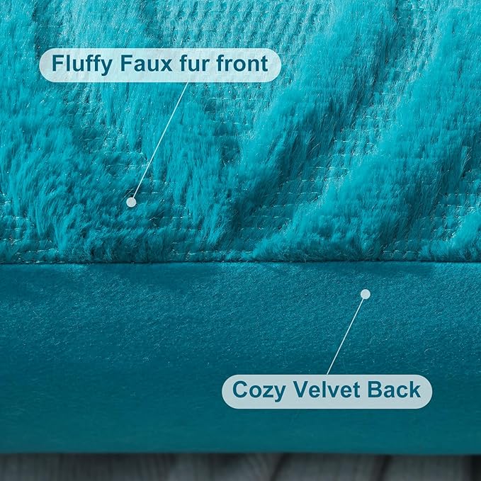 decorUhome Fall Throw Pillow Covers 26x26 Inch Set of 2, Soft Plush Decorative Faux Fur Teal Solid Couch Pillow Covers, Accent Farmhouse Neutral Square Euro Pillow Cases for Sofa Bed Living Room