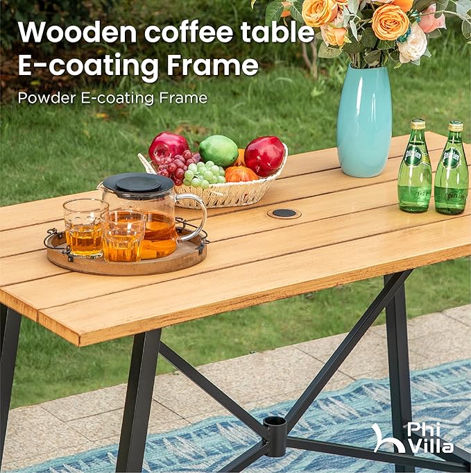 PHI VILLA 5 Piece Patio Bar Height Dining Set, Outdoor High Top Patio Table and Chairs Set with 4 Outdoor Bar Stools & 41" Wood-Like Iron Bar Table with 1.57" Umbrella Hole for Garden