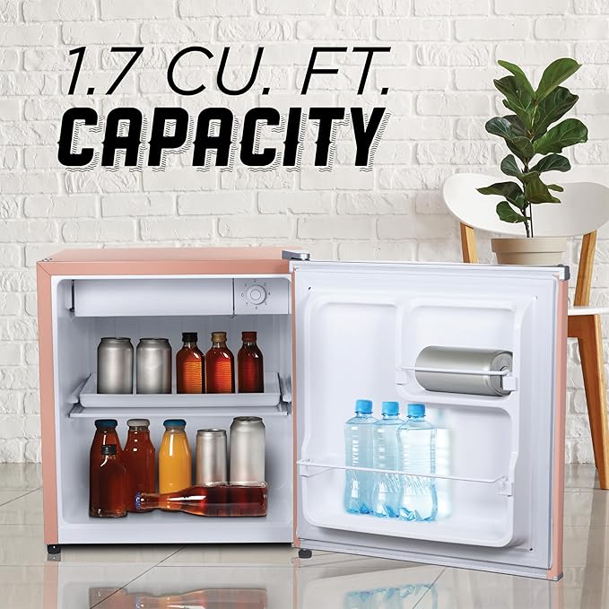 IBCR17BLS Compact, Energy Star Certified Small, Single Door Mini Fridge with Freezer Refrigerator, Standard (1.7 cu ft), Blush Red