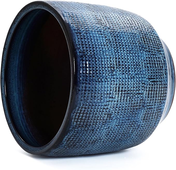 LuxenHome 15.5" Dia Large Ceramic Pots for Plants, Ocean Blue Glazed Planters for Outdoor Plants, Round Indoor Flower Pots with Drainage Hole and Rubber Plug for Home Garden Patio