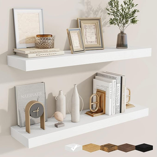 fuqing Floating Shelves for Wall, Bathroom Shelf Wall Mounted for Storage, Shelves with Invisible Bracket for Bedroom, Kitchen, Living Room, Farmhouse Small Book Shelf, 32 Inch Set of 2, White