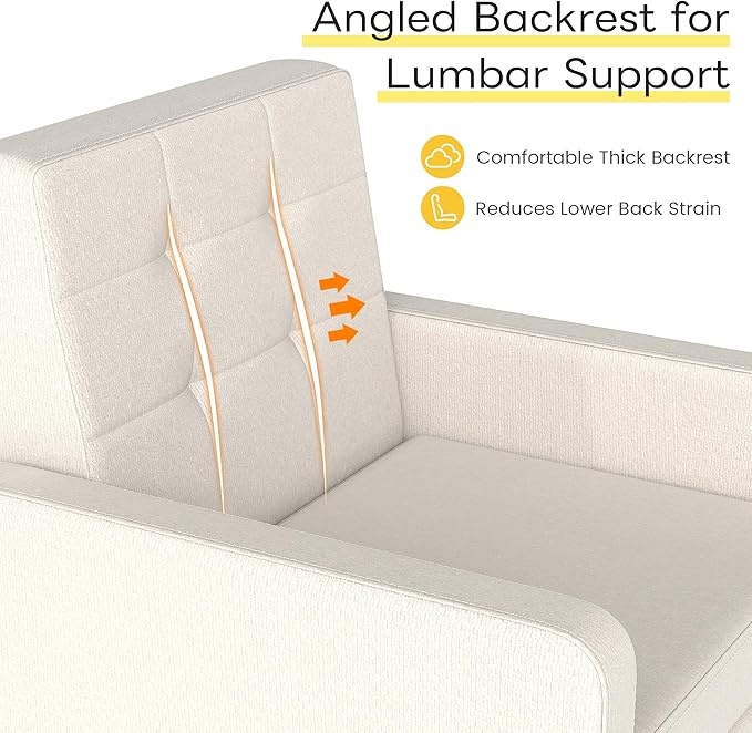 Kromax Mid-Century Modern Accent Chair for Living Room, 496 Lb. Weight Capacity, Dual Armrests, Comfy Extra Large Seat, Timeless Style Perfect for Reading & Relaxing, Beige