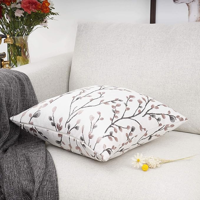 YOUR SMILE Classical Embroidery Jacquard Pink Leaf Pattern Square Decorative Throw Pillow Case Cushion Cover 18x18 inch