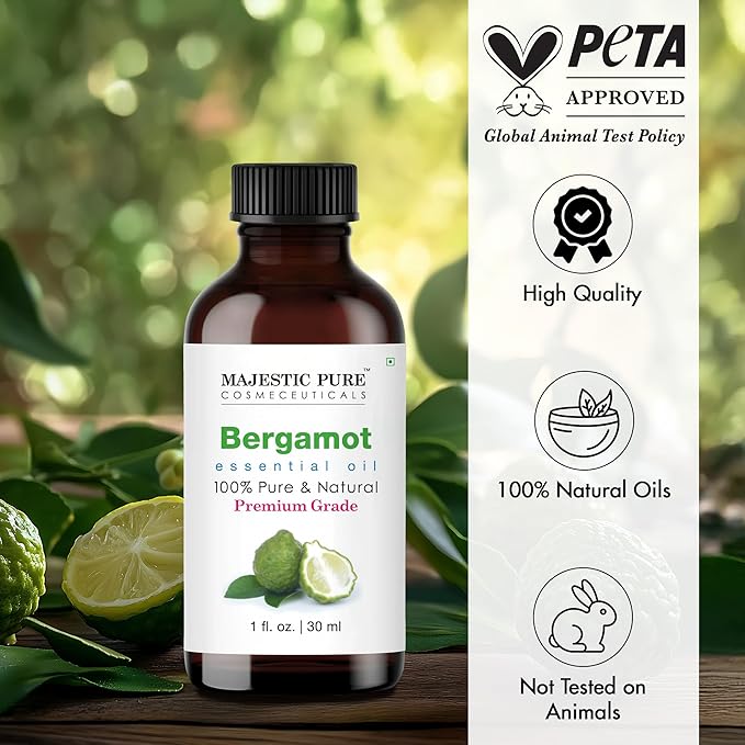 Majestic Pure Bergamot Essential Oil with Glass Dropper - 1 Fl Oz - 100% Pure and Natural Bergamot Oil - Premium Grade Essential Oils for Diffuser, Aromatherapy, Soap and Candle Making
