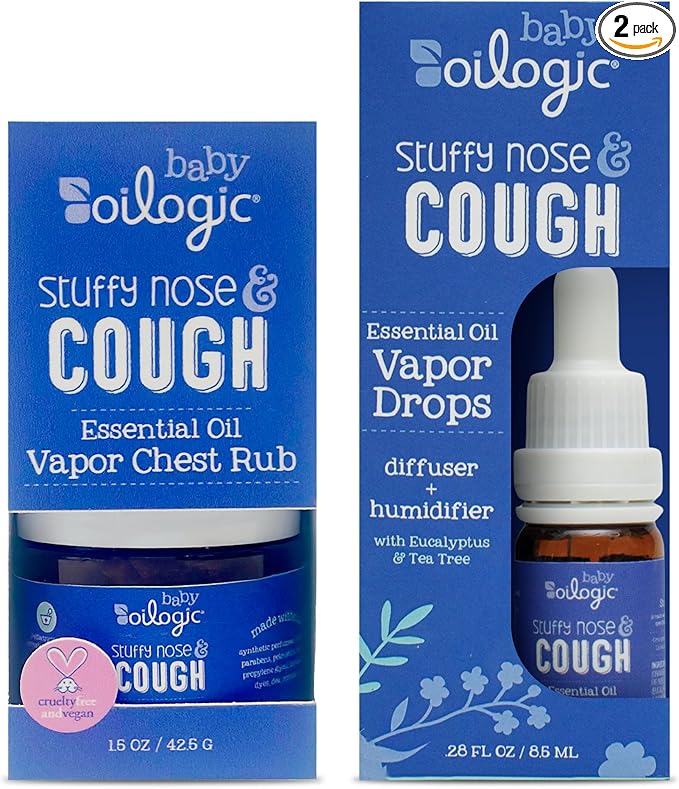 Oilogic Stuffy Nose & Cough Baby Essentials - Baby Humidifier Vapor Drops for Diffuser & Humidifier & Chest Vapor Rub - Gentle Essential Oil Blends Soothe Cough & Stuffy Noses & Support Restful Sleep